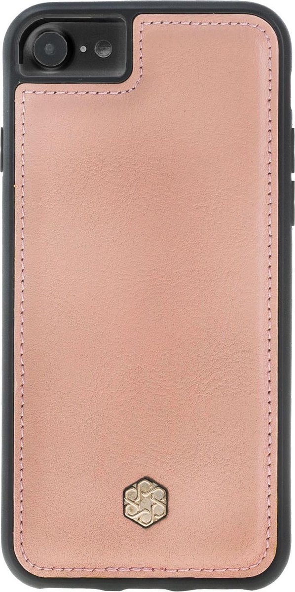 Bomonti™ - Apple iPhone 8 - Clevercase telefoon hoesje - Roze Amsterdam - Handmade lederen back cover - Geschikt voor magnetische houders