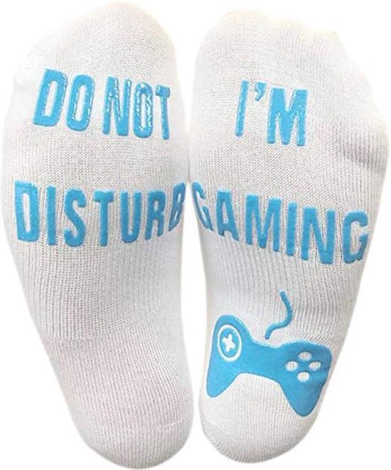 I'm Gaming sokken - Wit met blauwe letters - Grappige sokken voor de echte gameliefhebbers