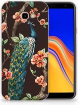 Geschikt voor Samsung Galaxy J4 Plus (2018) Hoesje Design Pauw met Bloemen