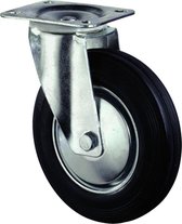Kelfort Zwenkwiel, zwart rubber wiel met stalen velg en rollager, 50kg 80mm