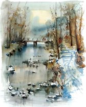 DP® Diamond Painting pakket volwassenen - Afbeelding: Aquarel winterse bosrivier - 60 x 75 cm volledige bedekking, vierkante steentjes - 100% Nederlandse productie! - Cat.: Winter