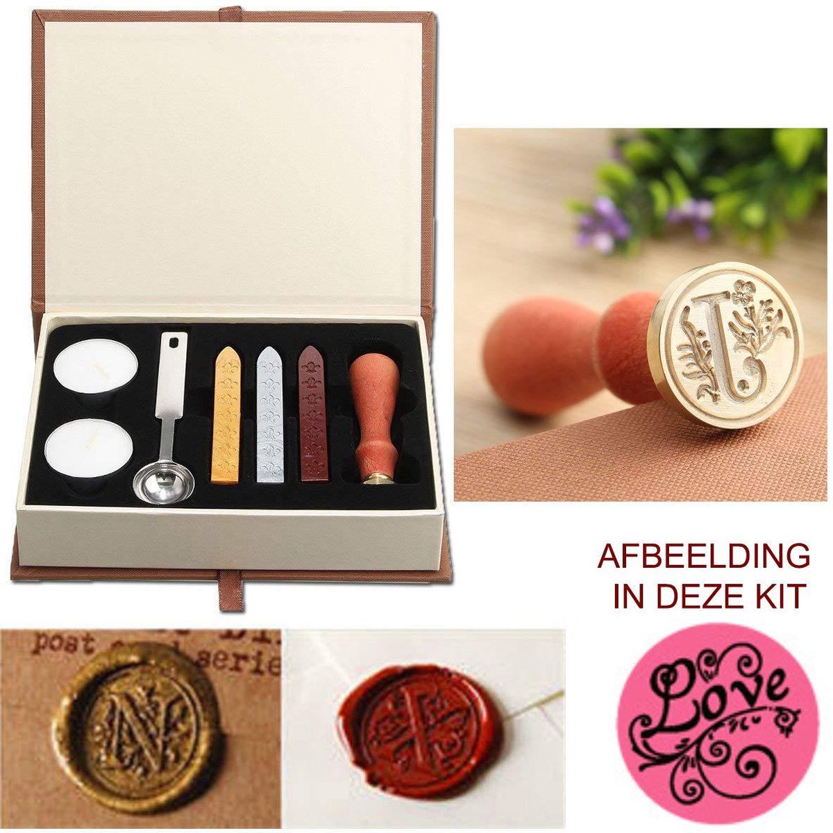 Wax zegel stempel set, klassieke vintage stijl- koperen kleur, mooie geschenkdoos set, ideaal cadeau- Love