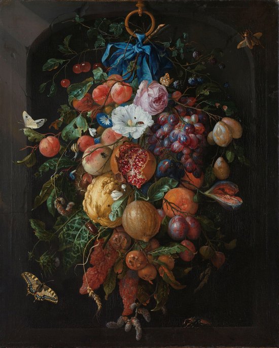 Festoen van vruchten en bloemen | Jan Davidsz. de Heem | 1660 - 1670 | Canvasdoek | Wanddecoratie | 100CM x 150CM | Schilderij