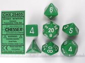 Chessex dobbelstenen set, 7 polydice, Opaque Green w/white
