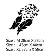 Muursticker veren met zwerm vogels - deur stikker - wandversiering - wanddecoratie - Wit - 57 x 58 cm