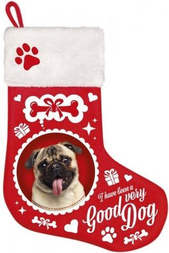 Kerst stocking Pug met 5x beefsticks