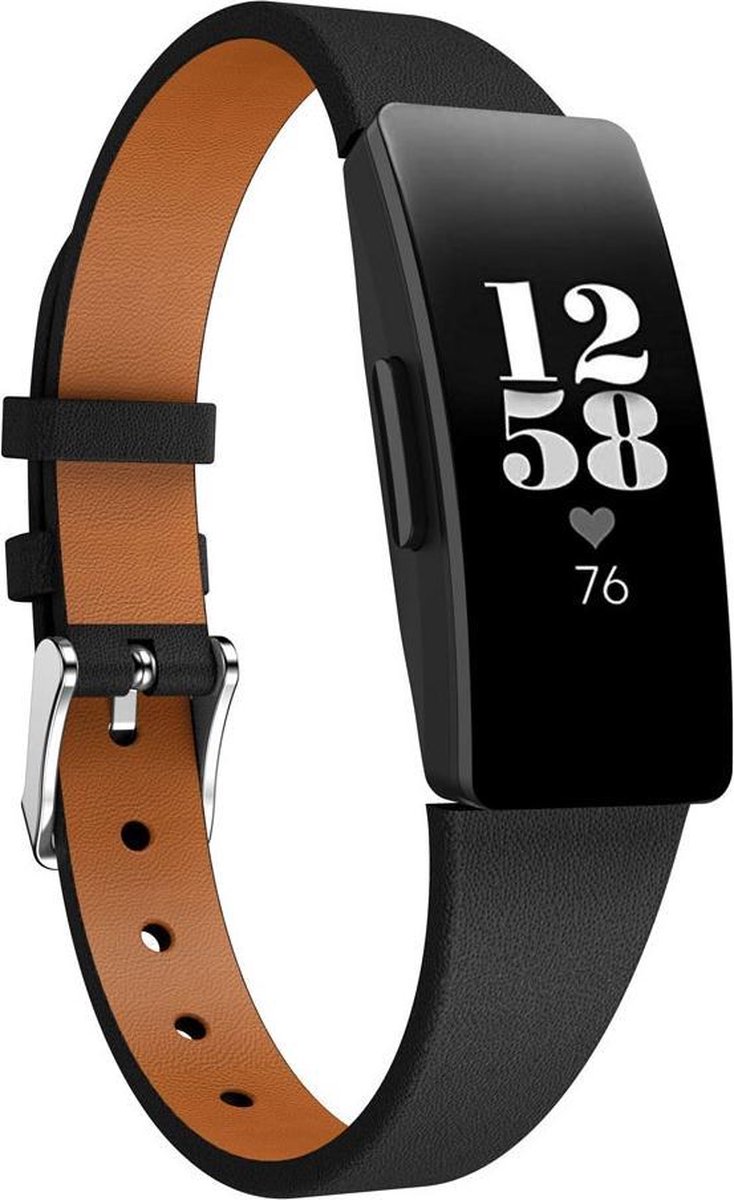 KELERINO. Leren band geschikt voor Fitbit Inspire (HR) - Zwart