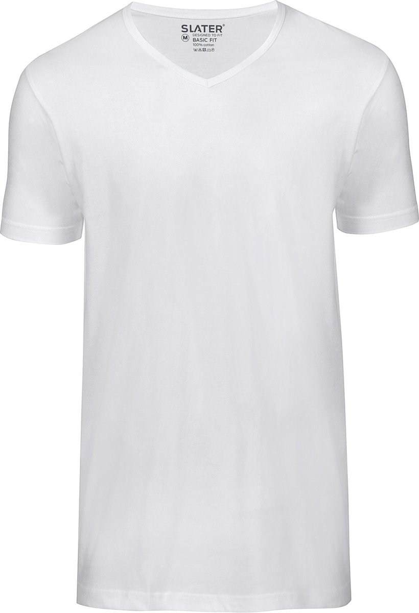 Slater 7600 - BASIC FIT 2-pack T-shirt V-hals korte mouw wit L 100% katoen