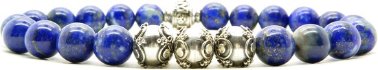 Beaddhism - Armband - Lapis - Lotus 3 - Sterling Zilver - 8 mm - 20 cm