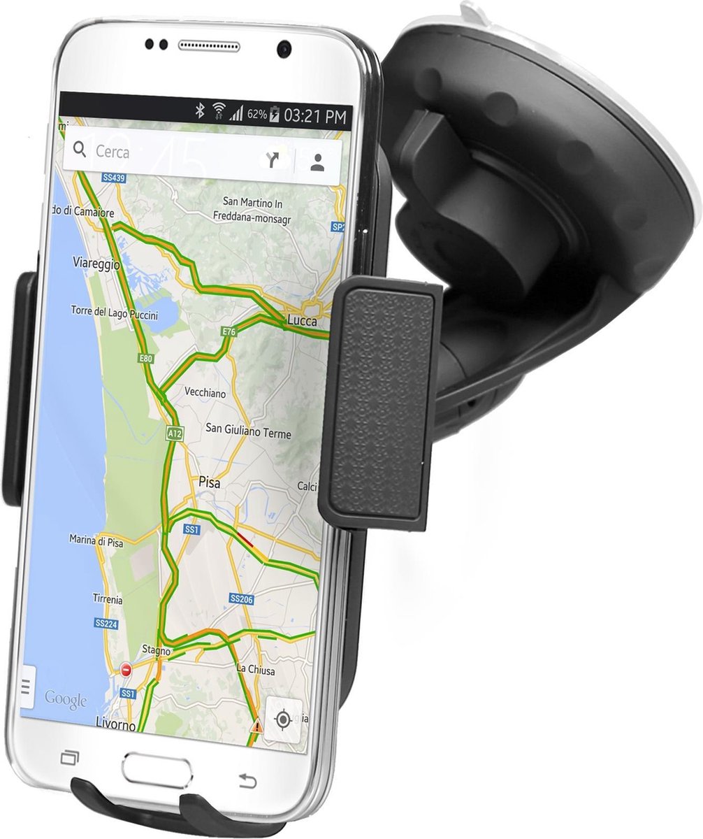 SBS Safe Lock Zuignap Telefoonhouder Auto met Klem - Zwart