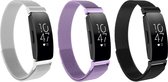 KELERINO. Bracelet milanais pour Fitbit Inspire (HR) - pack de 3 - Argent / Lilas / Noir - Grand