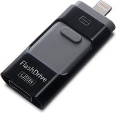 USB Stick Geschikt voor iPhone - 3 in 1 USB Flashdrive Voor Smartphone - Geheugenkaart - USB Adapter - 64GB - Zwart