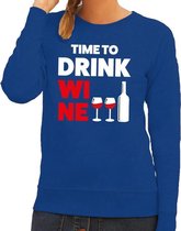 Time to drink Wine tekst sweater blauw dames - dames trui Time to drink Wine XXL
