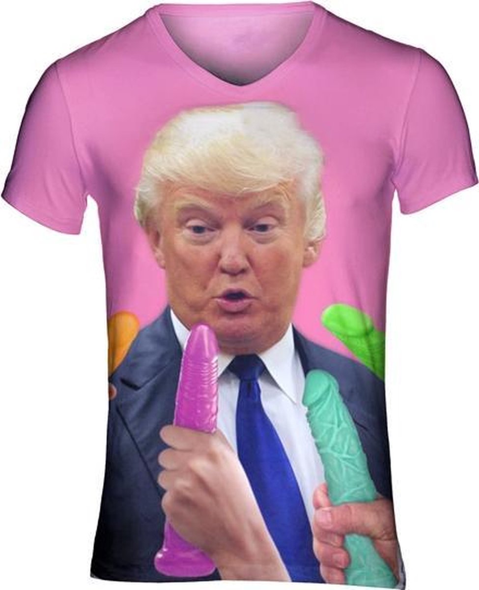 Trump lult er op los festival shirt - Maat L V-hals - Festival shirt - Superfout - Fout T-shirt - Feestkleding - Festival outfit - Foute kleding -