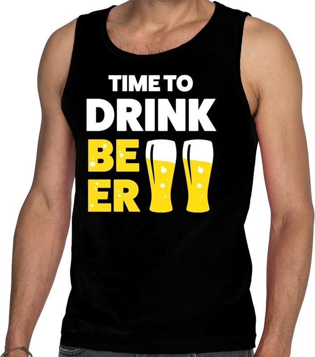 Afbeelding van product Bellatio Decorations  Time to drink Beer tekst tanktop / mouwloos shirt zwart heren - heren singlet Time to drink Beer XL  - maat XL