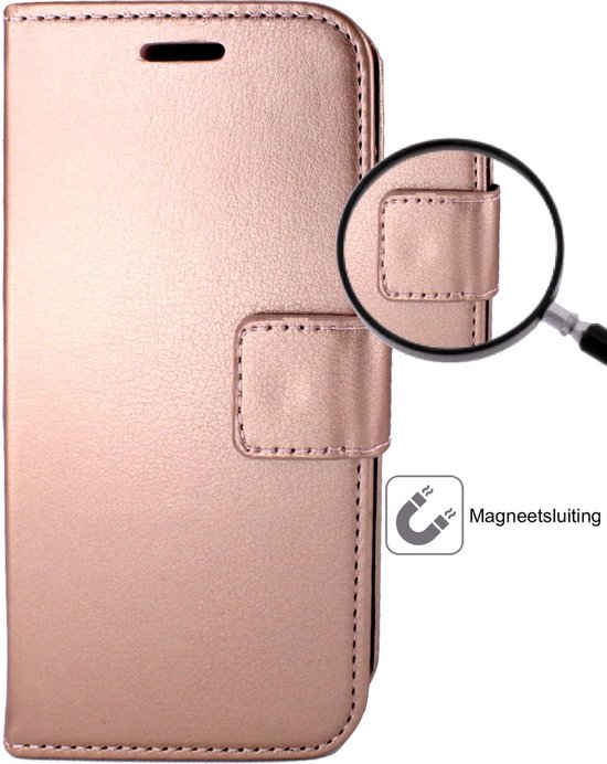 iCall - Huawei P30 Case + Screenprotector Tempered Glass - Cuir TPU Book Case Wallet Flip Wallet - Rose Gold