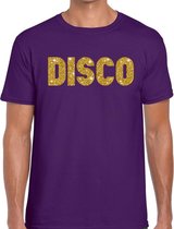 Disco goud glitter tekst t-shirt paars heren - Disco party kleding L