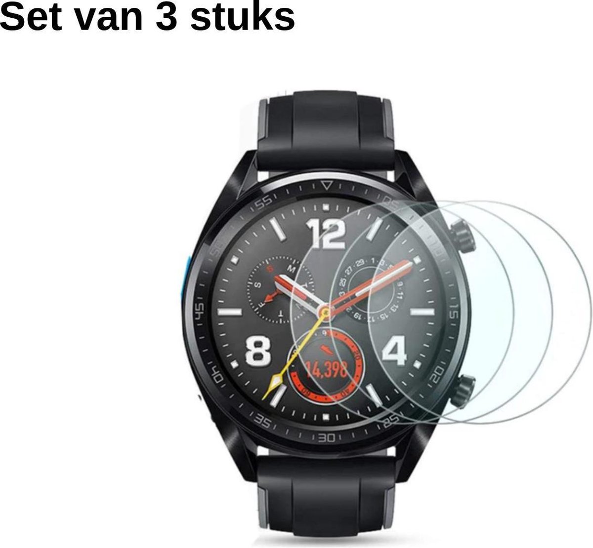 KELERINO. Screenprotector - Geschikt Voor Huawei Watch GT / Active - Gehard glas - 3 stuks