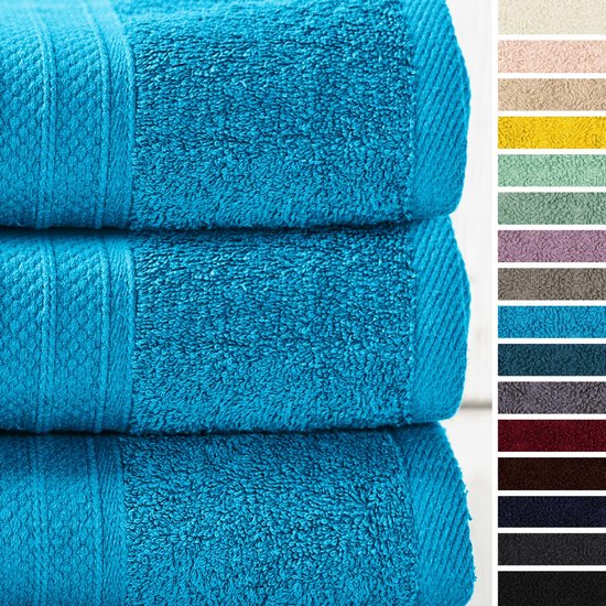 Lumaland - Handdoeken - Set van 3 badhanddoeken - 100% katoen -70x140cm - Turquoise