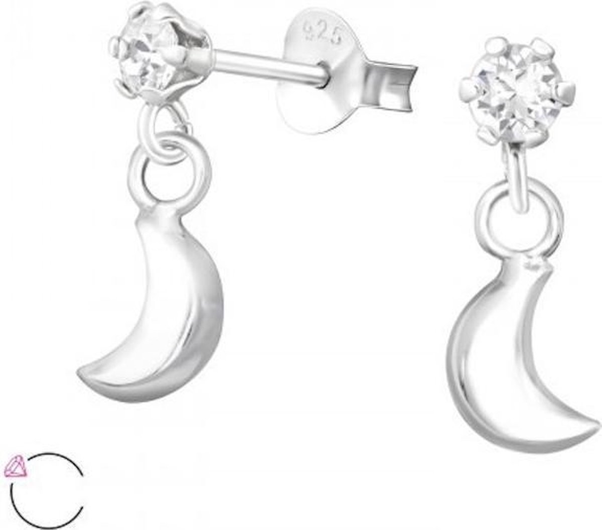 Maan oorbellen 925 sterling zilver. Met kristallen van Swarovski