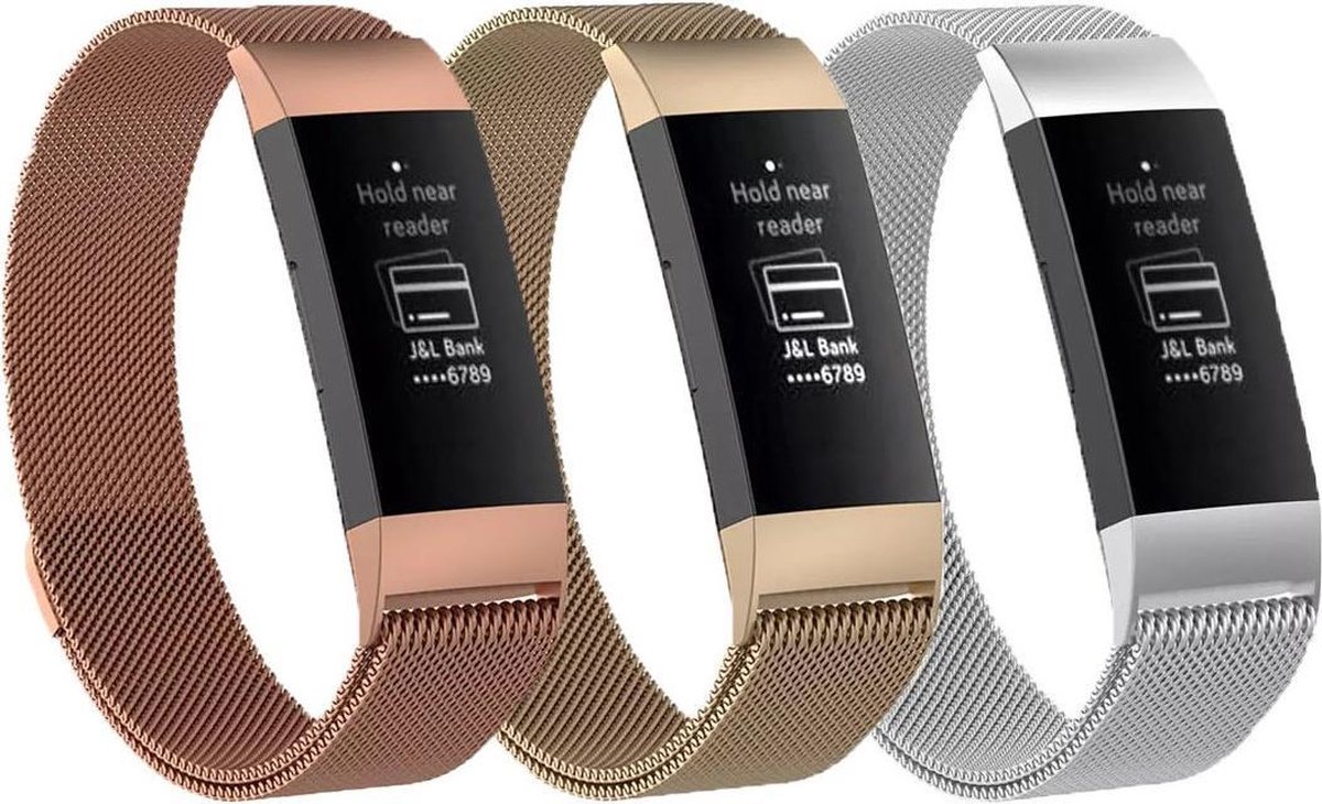 KELERINO. Milanese bandjes geschikt voor Fitbit Charge 3 - 3-pack - Small