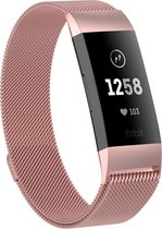 Gymston® Milanese bandjes - Fitbit Charge 3 - 3-pack - Zilver - Zwart - Rose Roze - Small
