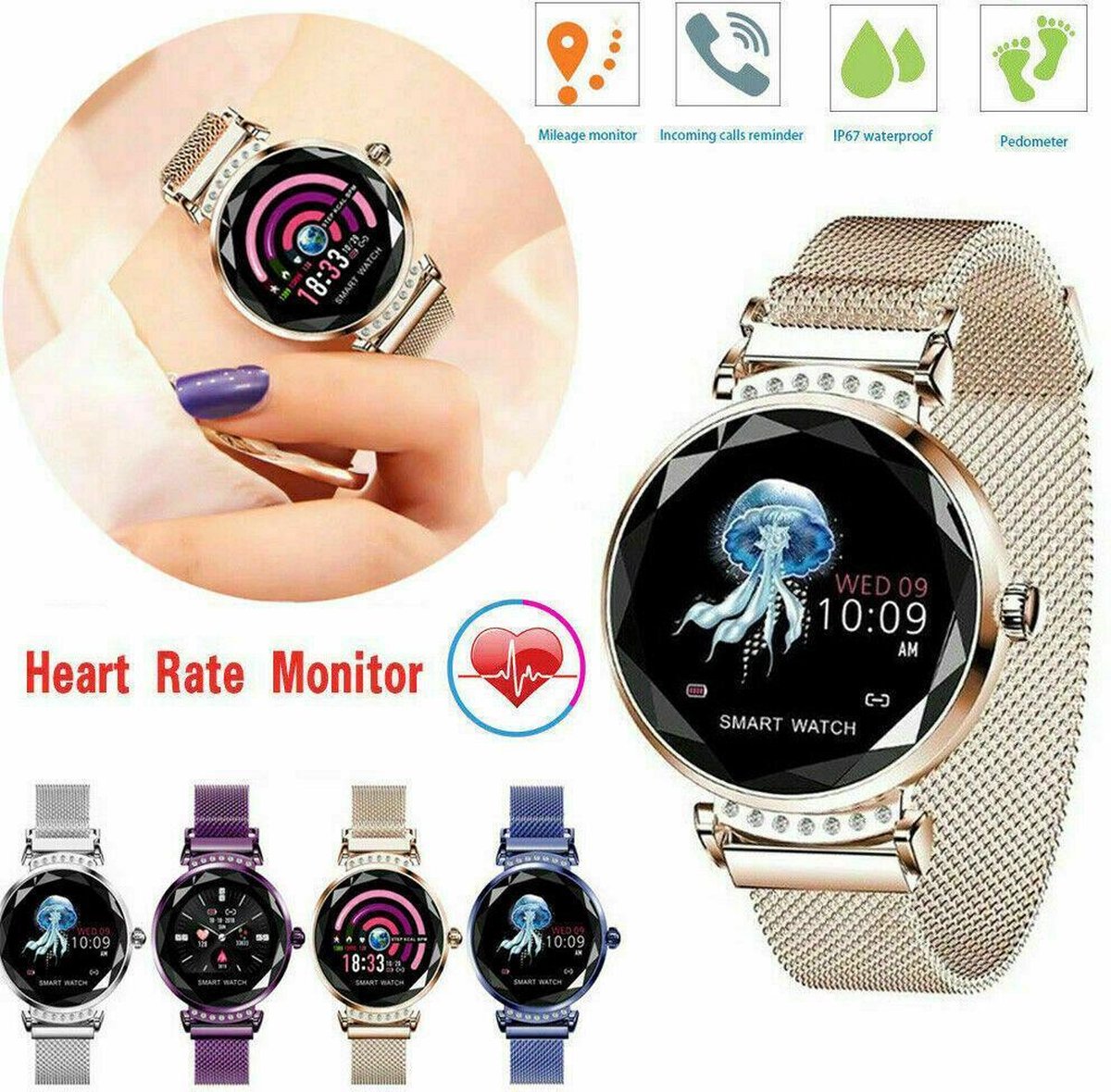 Niolina Smartwatch Voor Dames Met Telefoonfunctie, 1,32 Inch HD Volledig Touchscreen Polshorloge Met Hartslagmeter Slaapmonitor Stappenteller 20 Sportmodi Ip67 Fitnesstracker Voor Android Ios