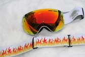 Combinatiepakket van Skibril met rood-goud spiegelglas, extra zelfontworpen flames band en een beschermdoos
