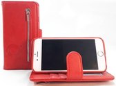 Apple iPhone 7 Plus/8 Plus - Burned Red Leren Rits Portemonnee Hoesje - Lederen Wallet Case TPU meegekleurde binnenkant- Book Case - Flip Cover - Boek - 360º beschermend Telefoonhoesje