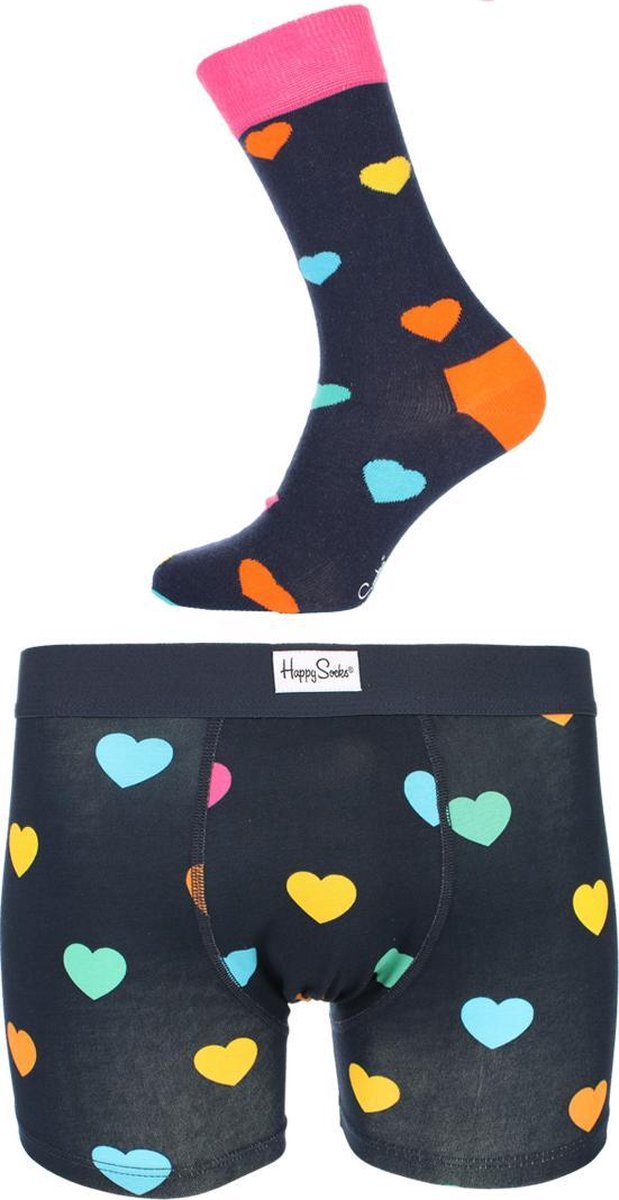 Hong Kong het doel engel Happy Socks - Gift Box Hartjes Boxershort en Paar Sokken Blauw - L | bol.com