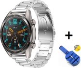 Metalen Armband Geschikt Voor Huawei Watch GT Active/Classic/Sport Horloge Bandje - Schakel Polsband Strap RVS - Small/Large - Zilver Kleurig