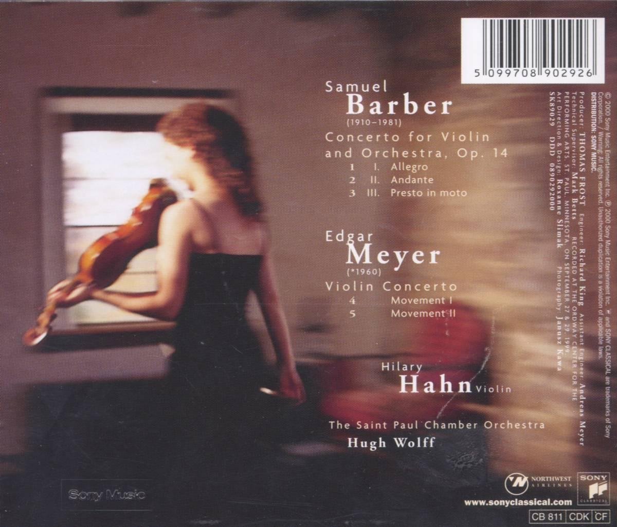 Hilary Hahn Barber & Meyer Violin Concertos, Hugh Wolff CD (album