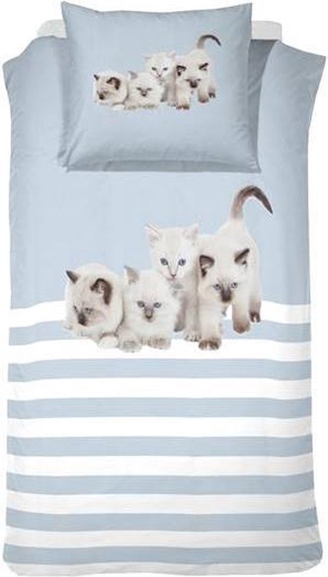 Cinderella Cute Kittens - Housse de couette - Simple - 140x200 / 220 cm + 1 taie d'oreiller 60x70 cm - Bleu