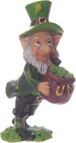 Ierse St Patrick’s Day Gelukskabouter met zak Klavers - Leprechaun Geluksbeeldje Ierland Klaverblad