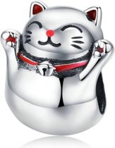 Zilveren bedel Maneki neko