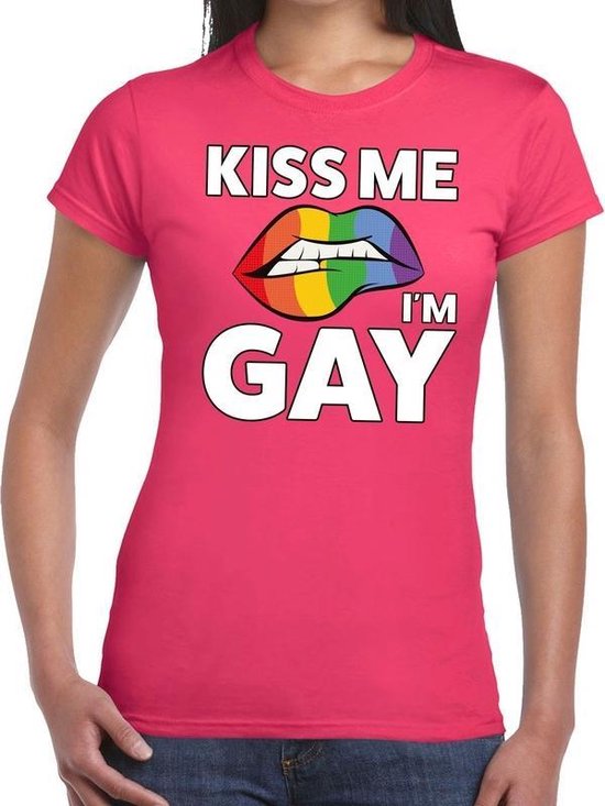 Augment Stam triatlon Kiss me I am gay t-shirt roze dames - feest shirts dames - gaypride kleding  XL | bol.com
