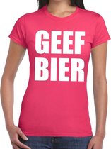 Geef Bier tekst t-shirt roze dames M