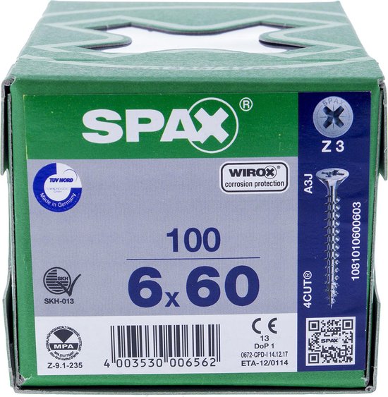 Spax Spaanplaatschroef Verzinkt PK 6.0 x 60 - 100 stuks - Spax