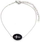 Dielay - Armband Dames - Kruis - RVS - Lengte Verstelbaar 17-22 cm - Zilverkleurig