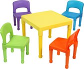 Kinder multi-gekleurde tafel en 4 stoelen set