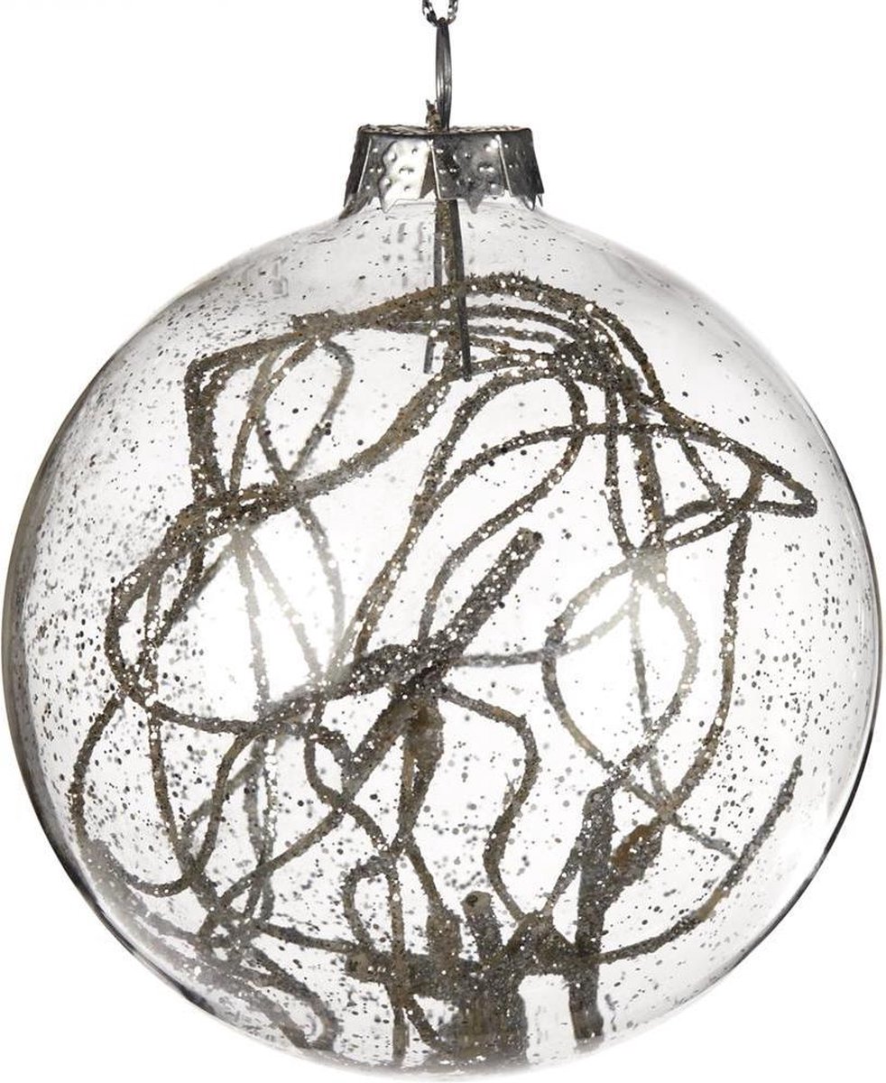 Goodwill Kerstbal Zilver takje Glas D 8 cm Voordeelverpakking van 2 stuks
