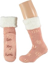 Roze meisjes bedsokken anti-slip Lets Stay Home maat 25-30