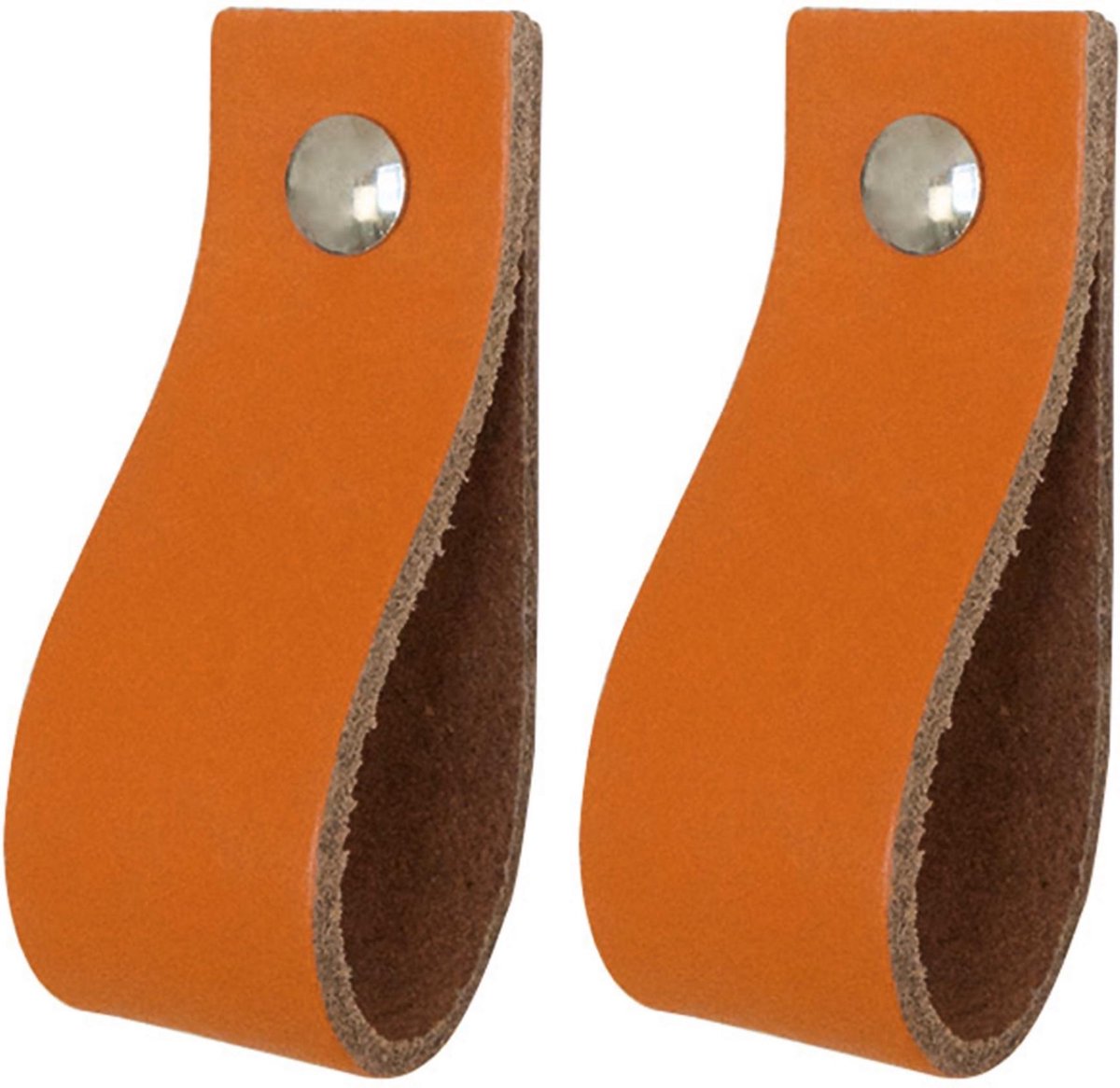 2x Leren handgrepen 'de lus' - maat L (22,2 x 2,5 cm) - ORANJE - incl. 3 kleuren schroefjes (handgreepjes - leren grepen - greepjes - leren lusjes)
