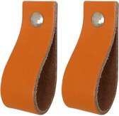 2x Leren handgrepen 'de lus' - maat L (22,2 x 2,5 cm) - ORANJE - incl. 3 kleuren schroefjes (handgreepjes - leren grepen - greepjes - leren lusjes)