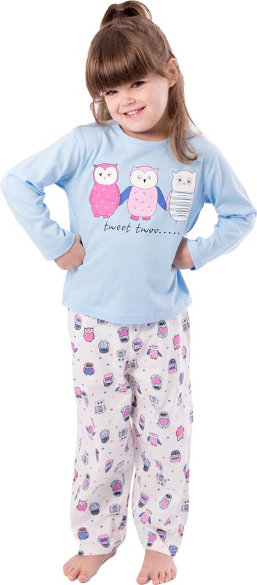 Amantes Pyjama Meisjes blauw Uiltjes - maat 128/134