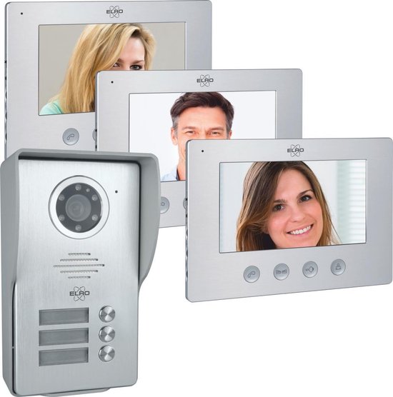 Interphone vidéo ELRO DV477W3 - 3 appartements - avec écran couleur 3x 7  pouces | bol
