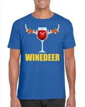 Foute Kerst t-shirt wijntje Winedeer blauw voor heren XL