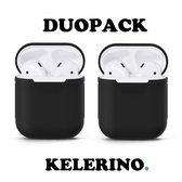 KELERINO. Siliconen hoesje geschikt voor Apple Airpods 1 & 2 - Duopack - Zwart / Zwart