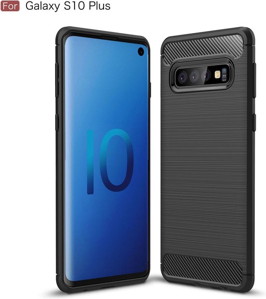 Samsung Galaxy S10 Plus hoesje TPU Carbon Fiber Zwart
