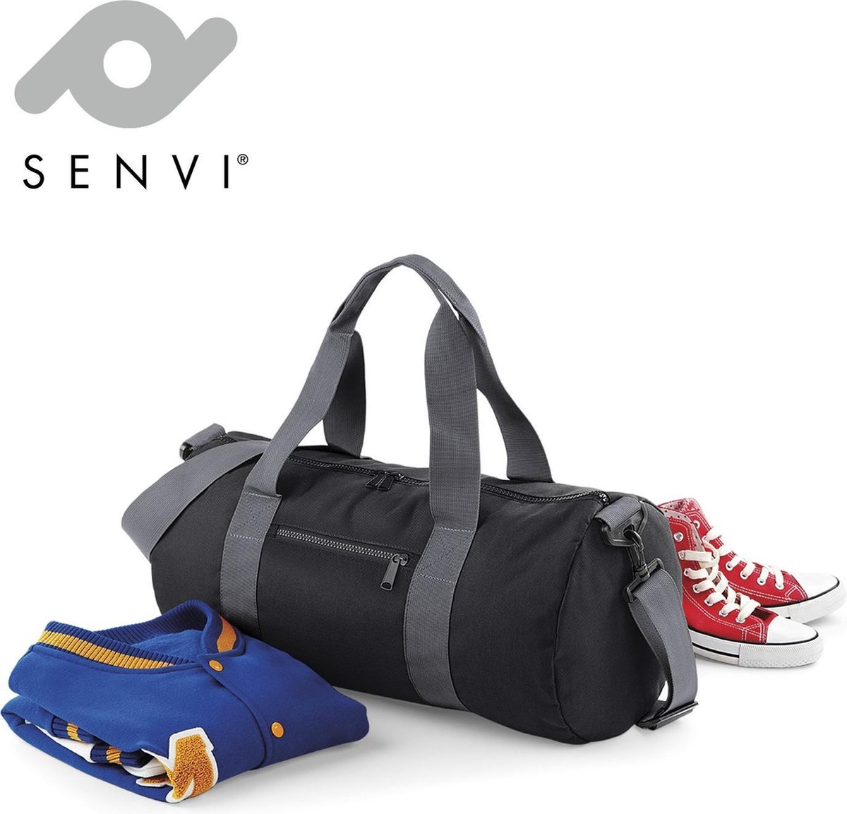 Senvi Retro Schoudertas Weekendtas Kleur Zwart - Grijs